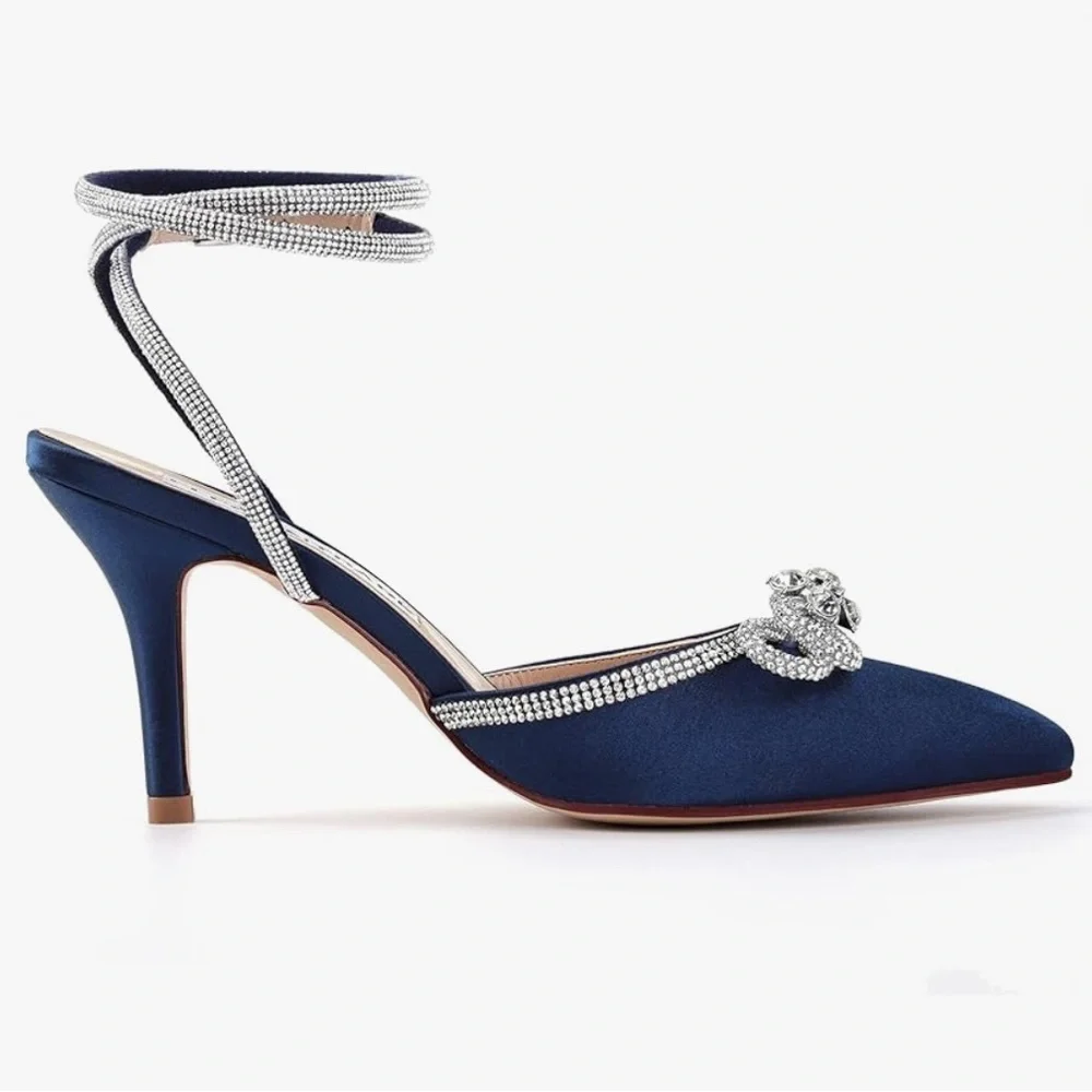 Blue and Silver Stiletto Heels with Rhinestone Embellishments